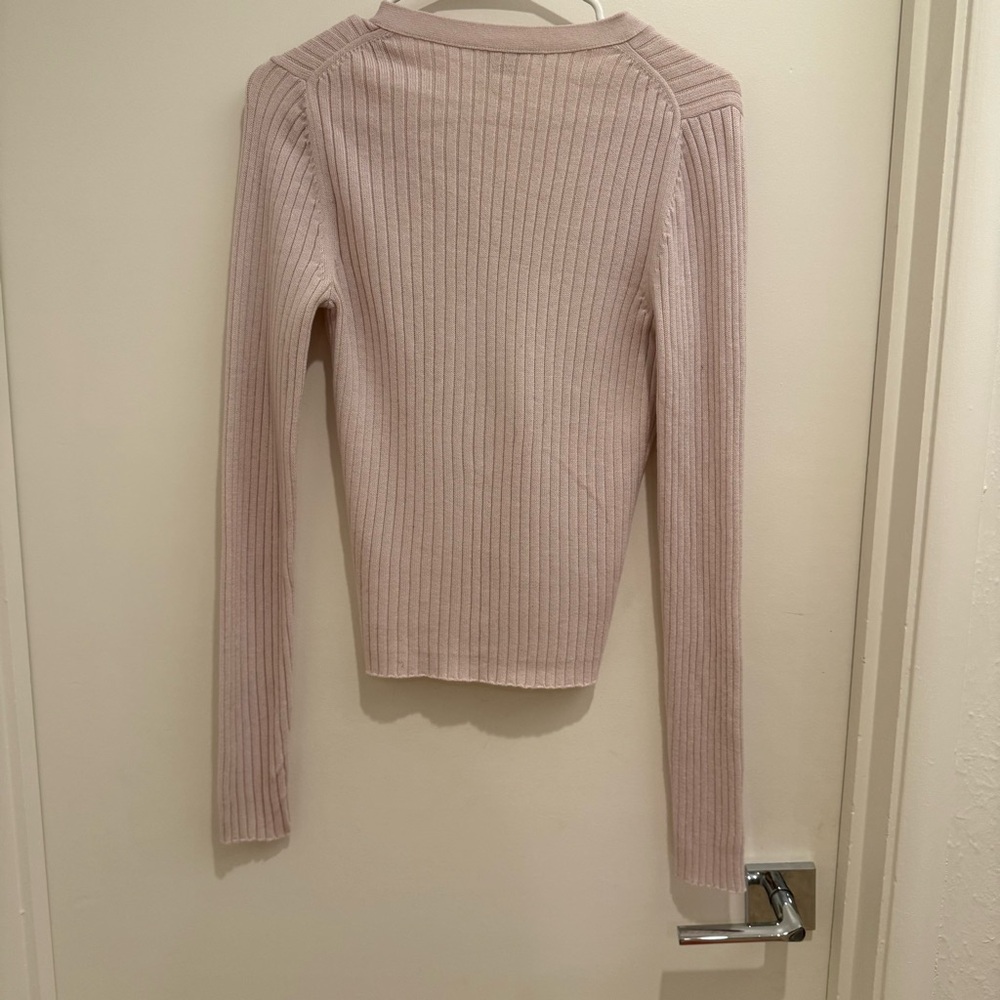 Aritzia Ribbed Pink Cardigan - Picture 2 of 4